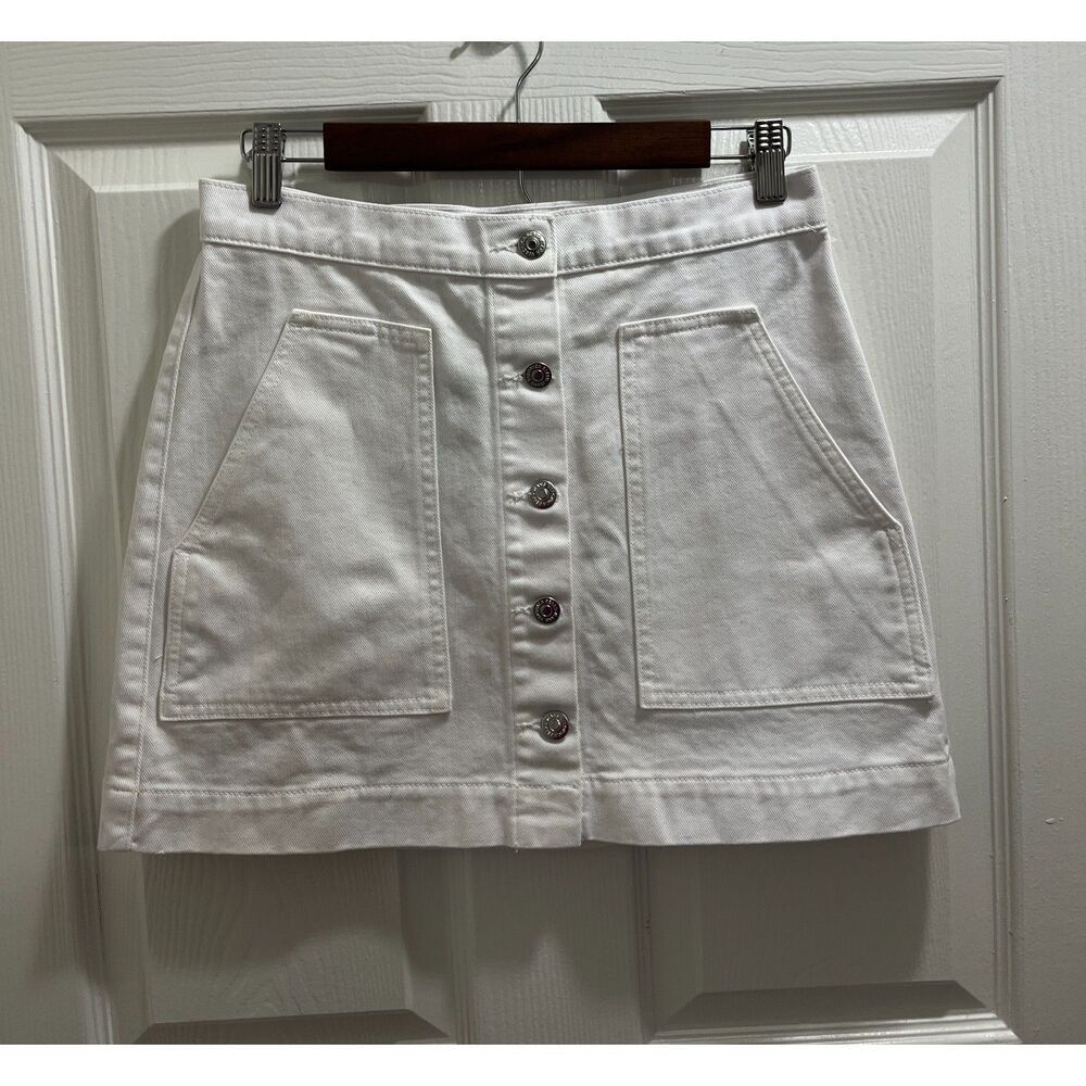 Veronica Beard Getty Cargo Mini Skirt Button Front Denim Size 4 White NWT - Picture 3 of 11